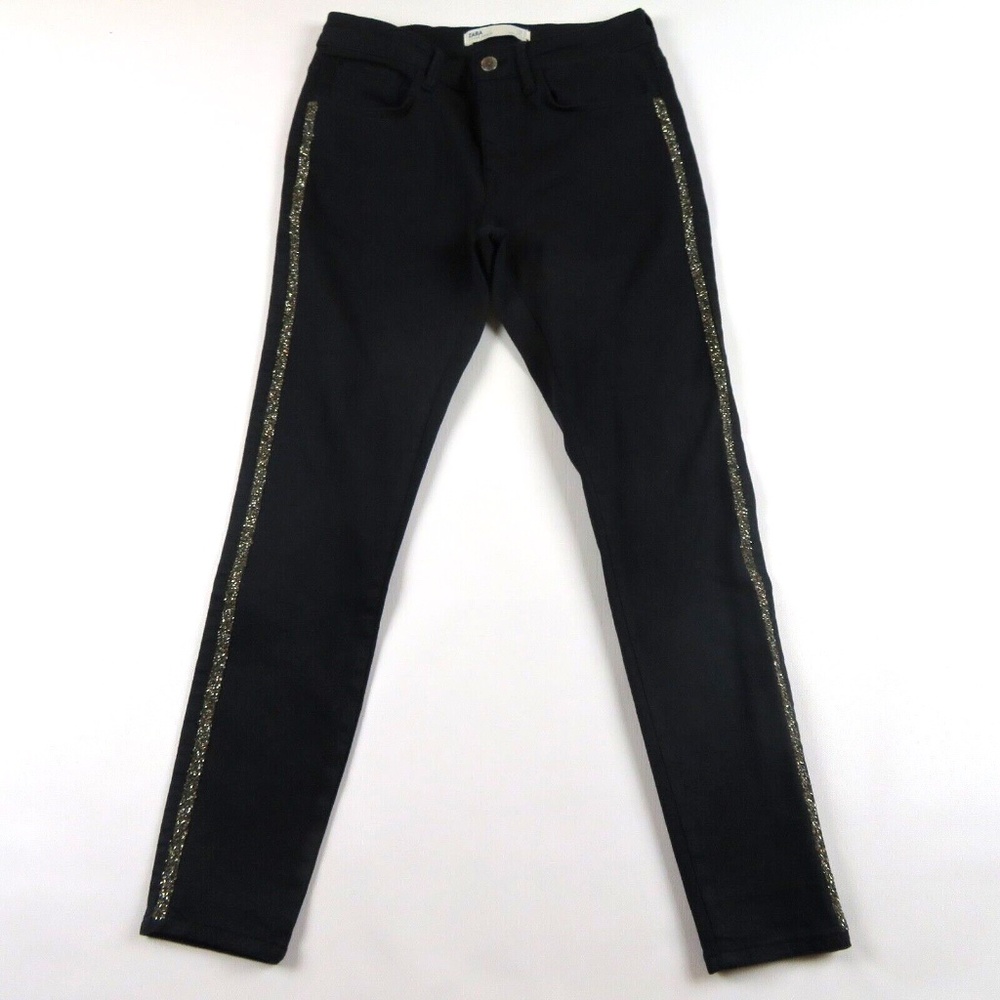 ZARA Z1975 Black crystals tuxedo stripes Skinny Jeans